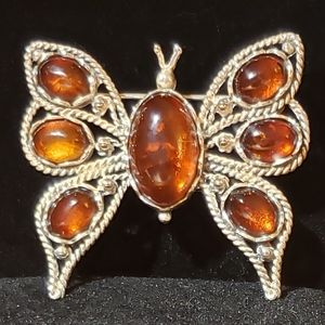 Sterling Silver Amber pin